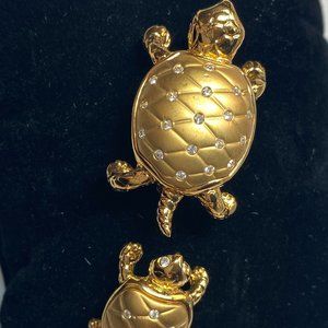 SWAROVSKI GOLD AND RHINESTONE TURTLE PINS